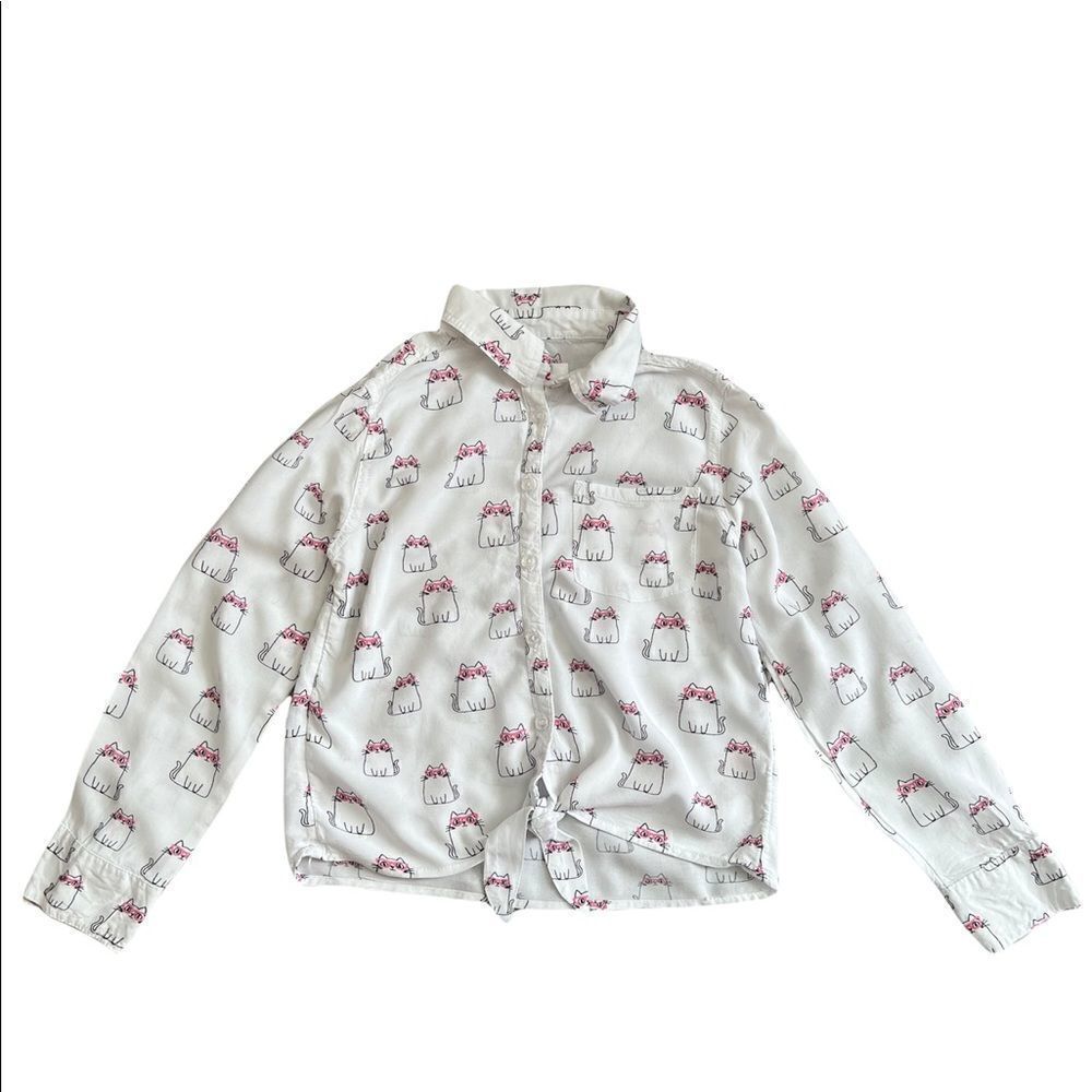 Justice Girl’s White Kitty Cat Long Sleeve Shirt Kid’s Youth Size 10